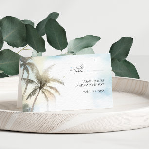 Watercolor Tropical Palm Tree Beach Wedding Place Card