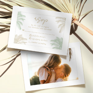 Watercolor Tropical Palm Tree Boho Photo Wedding RSVP Card