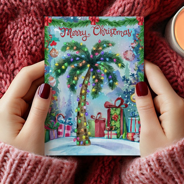 Watercolor Tropical Palm Tree Christmas Card (Watercolor Palm Tree Christmas Card)