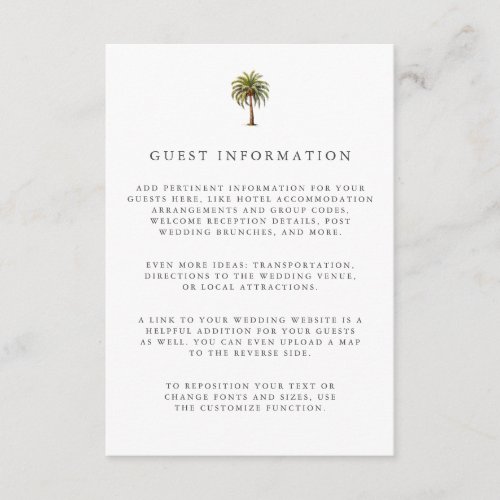 Watercolor tropical palm tree guest Details Enclosure Card
