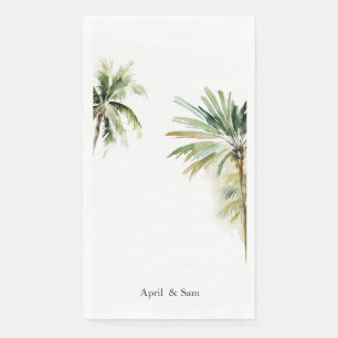 Watercolor Tropical Palm Tree Personalized Wedding Paper Guest Towels