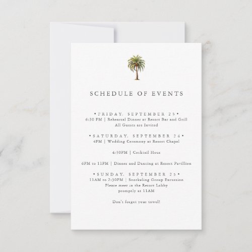 Watercolor tropical palm tree SCHEDULE OF EVENTS Invitation