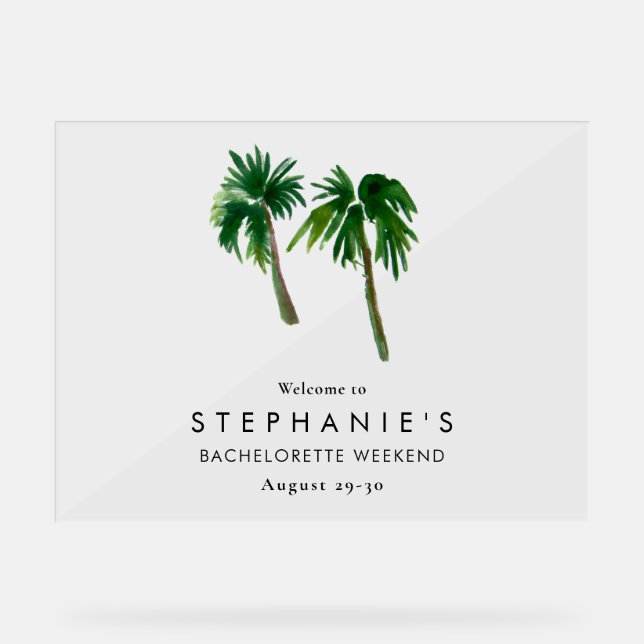 Watercolor Tropical Palm Trees  Bachelorette    Acrylic Sign (Front)