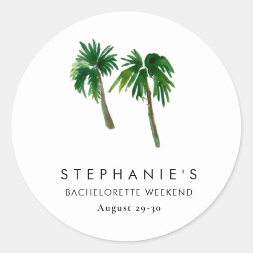 Watercolor Tropical Palm Trees  Bachelorette    Classic Round Sticker