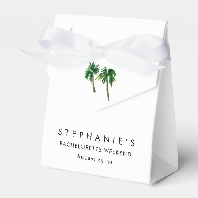 Watercolor Tropical Palm Trees  Bachelorette     Favor Boxes (Front Side)