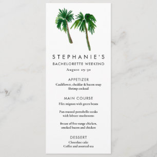 Watercolor Tropical Palm Trees Bachelorette Menu