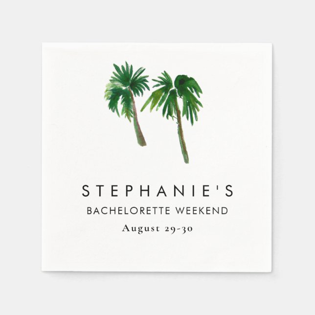 Watercolor Tropical Palm Trees  Bachelorette    Napkins (Front)