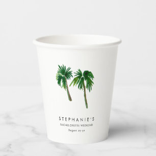 Watercolor Tropical Palm Trees Bachelorette Paper Cups