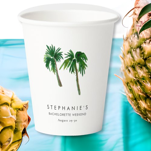 Watercolor Tropical Palm Trees  Bachelorette    Paper Cups