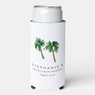Watercolor Tropical Palm Trees Bachelorette Seltzer Can Cooler