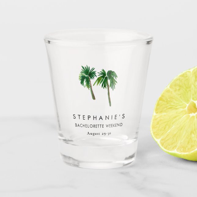 Watercolor Tropical Palm Trees  Bachelorette    Shot Glass (Front)