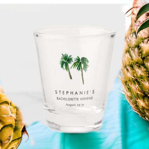 Watercolor Tropical Palm Trees  Bachelorette    Shot Glass