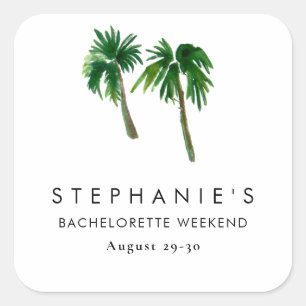 Watercolor Tropical Palm Trees Bachelorette Square Sticker