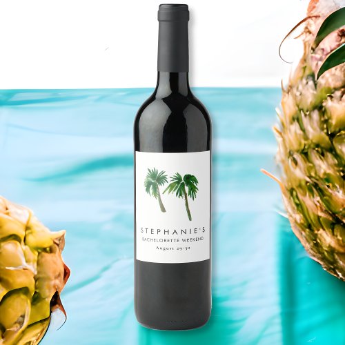 Watercolor Tropical Palm Trees  Bachelorette    Wine Label