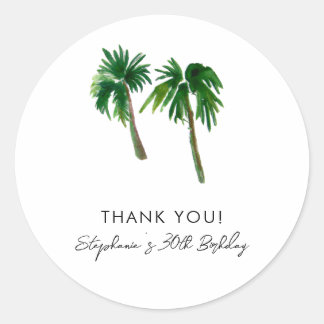 Watercolor Tropical Palm Trees  Birthday   Classic Round Sticker