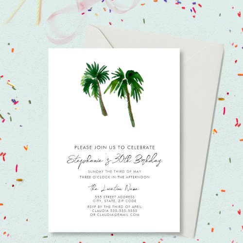Watercolor Tropical Palm Trees  Birthday  Invitation