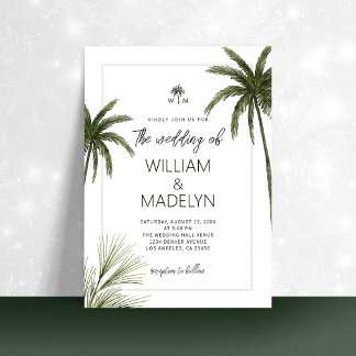 Watercolor Tropical Palm Trees Boho Wedding Invitation