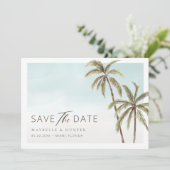 Watercolor Tropical Palm Trees Save The Date (Standing Front)