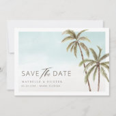 Watercolor Tropical Palm Trees Save The Date (Front)