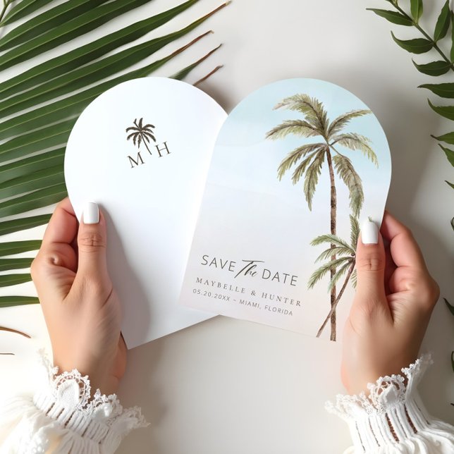 Watercolor Tropical Palm Trees Save The Date Arch (Watercolor Tropical Palm Trees Save The Date Arch)