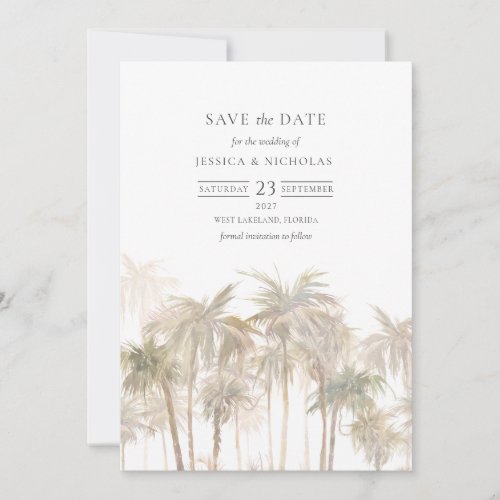 Watercolor Tropical Palm Trees Wedding Save The Date