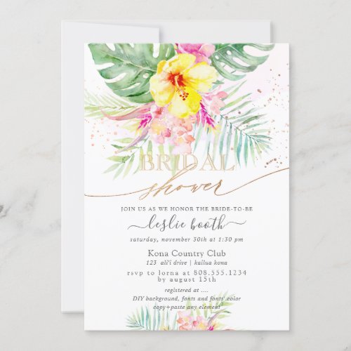 Watercolor Tropical Paradise Bridal Shower Invitat Invitation