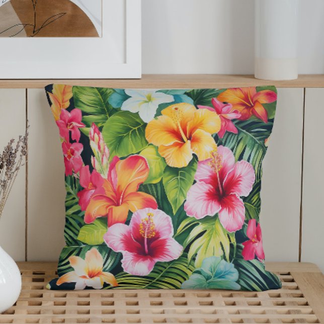 Watercolor Tropical Paradise Throw Pillow (Creator Uploaded)