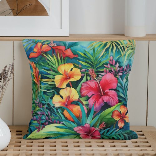 Watercolor Tropical Paradise Throw Pillow