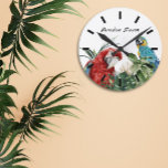 Watercolor Tropical Parrot Macaw  Round Clock<br><div class="desc">This design was created though digital art. It may be personalized in the area provide or customizing by choosing the click to customize further option and changing the name, initials or words. You may also change the text color and style or delete the text for an image only design. Contact...</div>