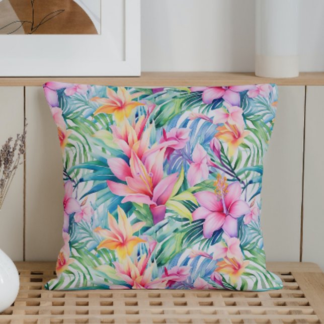 Watercolor Tropical Pastels Throw Pillow (Creator Uploaded)