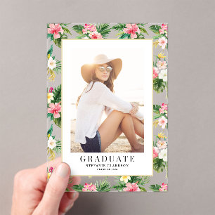 Watercolor Tropical Pattern Photo Graduation Acrylic Invitations