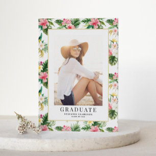 Watercolor Tropical Pattern Photo Graduation Announcement