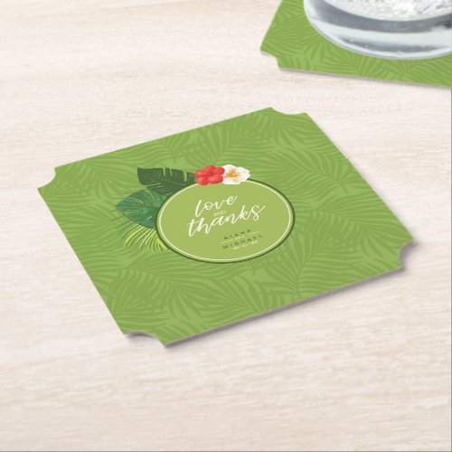 Watercolor Tropical Pattern Thanks Green ID577 Paper Coaster