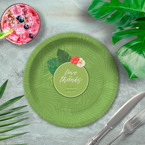 Watercolor Tropical Pattern Thanks Green ID577 Paper Plates
