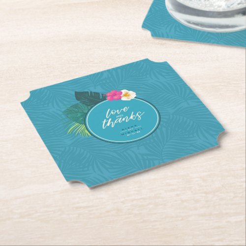 Watercolor Tropical Pattern Thanks Teal ID577 Paper Coaster