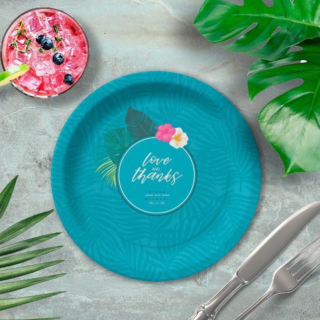 Watercolor Tropical Pattern Thanks Teal ID577 Paper Plates (Creator Uploaded)