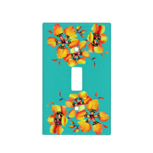 Watercolor Tropical Perennials Blood Flame Orange Light Switch Cover