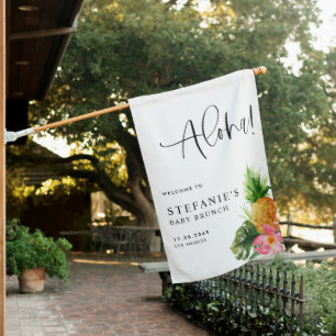 Watercolor Tropical Pineapple Aloha Baby Brunch House Flag