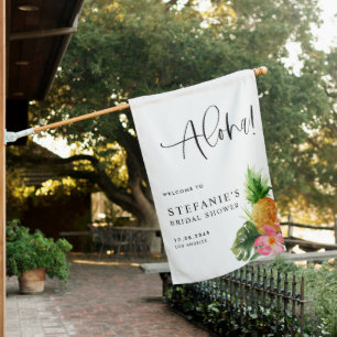 Watercolor Tropical Pineapple Aloha Bridal Shower House Flag