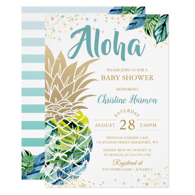 Watercolor Tropical Pineapple Beach Baby Shower Invitation