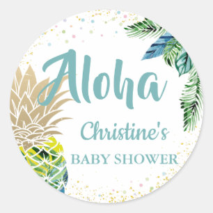 Watercolor Tropical Pineapple Beach Baby Shower Classic Round Sticker