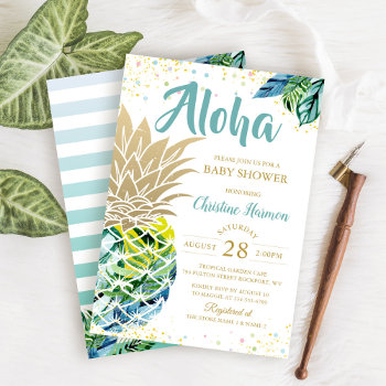 Watercolor Tropical Pineapple Beach Baby Shower Invitation by PollyFunDesign at Zazzle