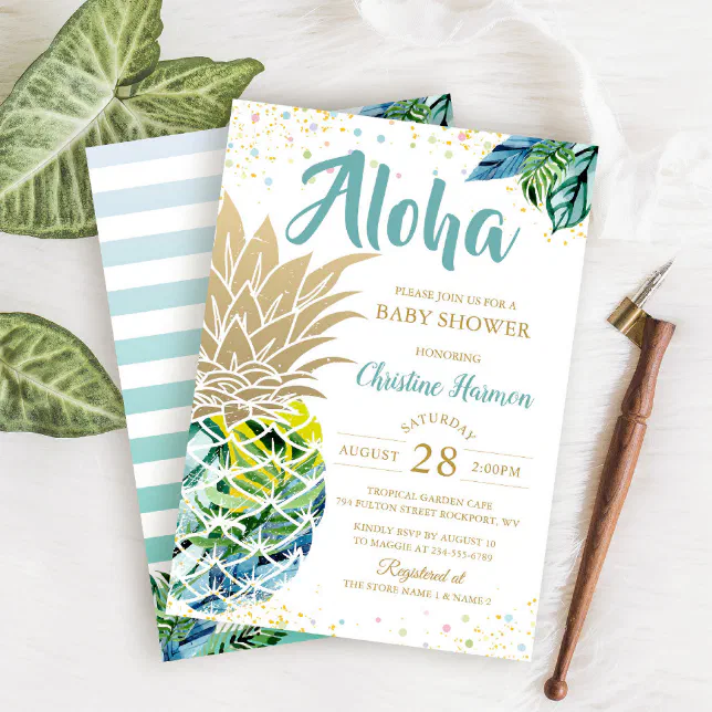 Watercolor Tropical Pineapple Beach Baby Shower Invitation | Zazzle