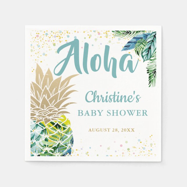 Watercolor Tropical Pineapple Beach Baby Shower Napkins (Front)