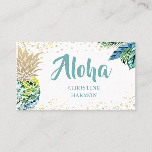 Watercolor Tropical Pineapple Beach Business card