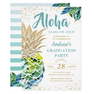 Watercolor Tropical Pineapple Beach Graduation Invitation