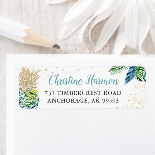 Watercolor Tropical Pineapple Beach Return Address Label