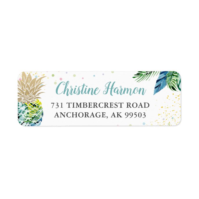 Watercolor Tropical Pineapple Beach Return Address Label