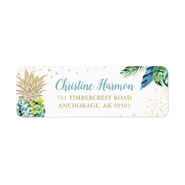 Watercolor Tropical Pineapple Beach Return Address Label