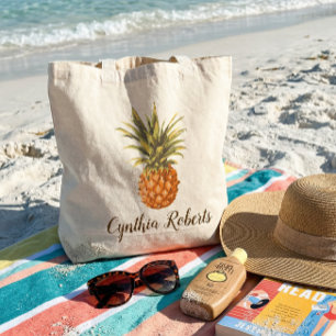 Watercolor Tropical Pineapple Bridesmaid Favor Tote Bag